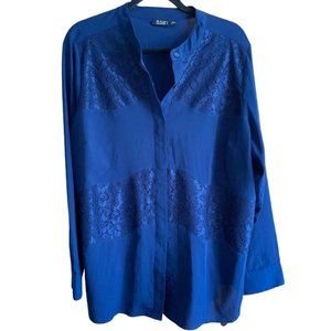 Blouse, Long Sleeve Blue, Plus Size, 1X